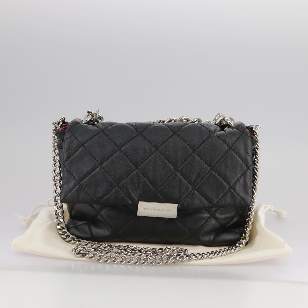 Stella MacCartney Chain Hand Bag Leather 2way Black Silver Auth mr934