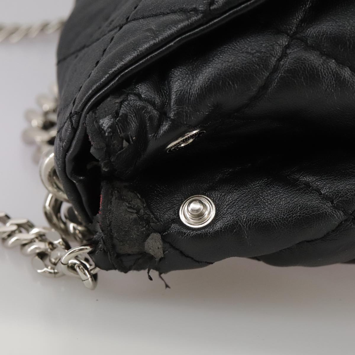 Stella MacCartney Chain Hand Bag Leather 2way Black Silver Auth mr934