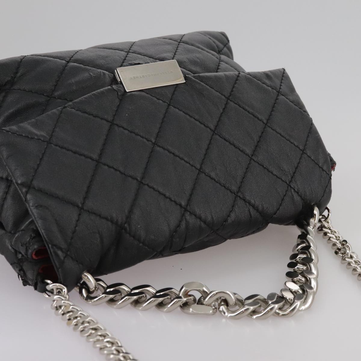 Stella MacCartney Chain Hand Bag Leather 2way Black Silver Auth mr934
