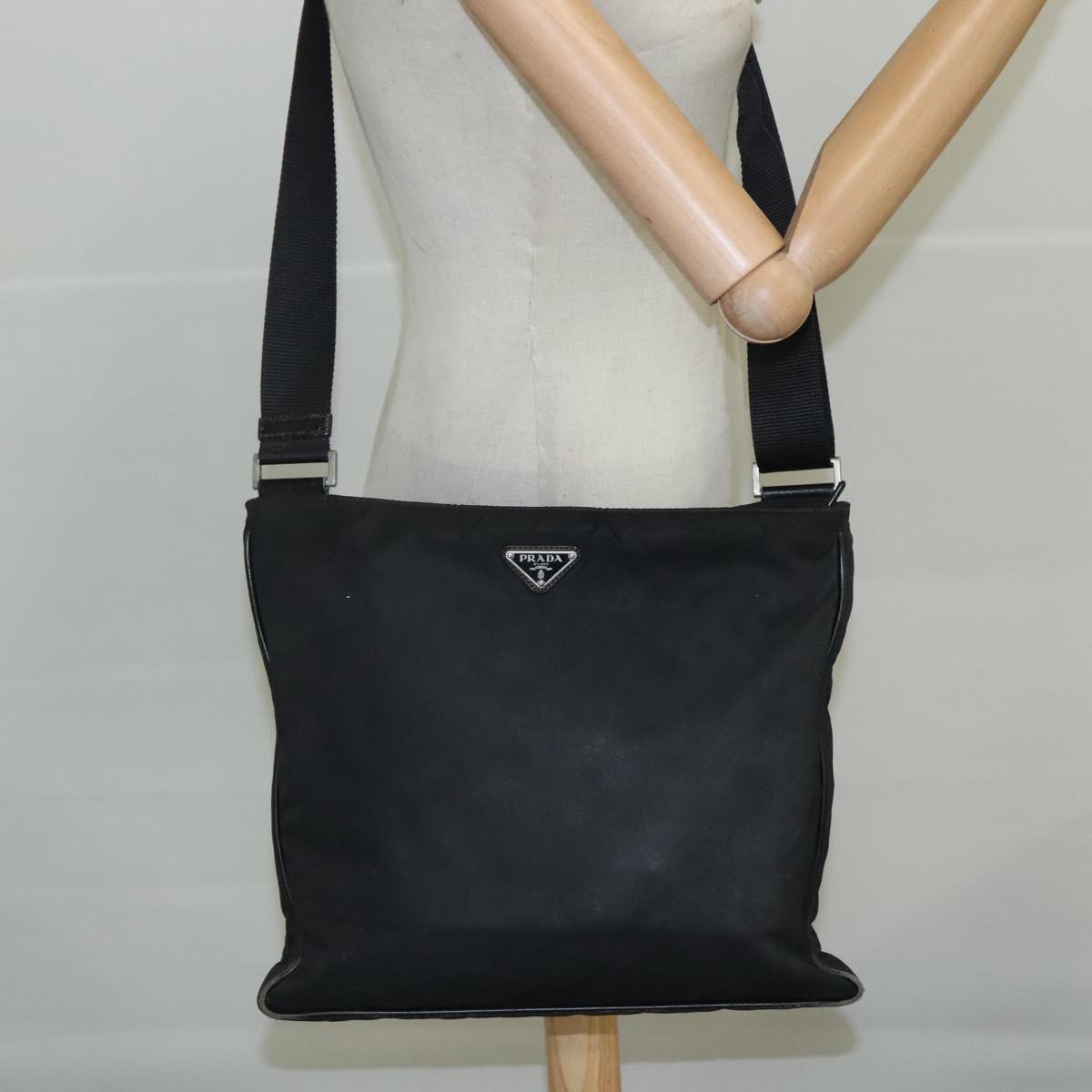 PRADA Shoulder Bag Nylon Black Silver Auth mr935