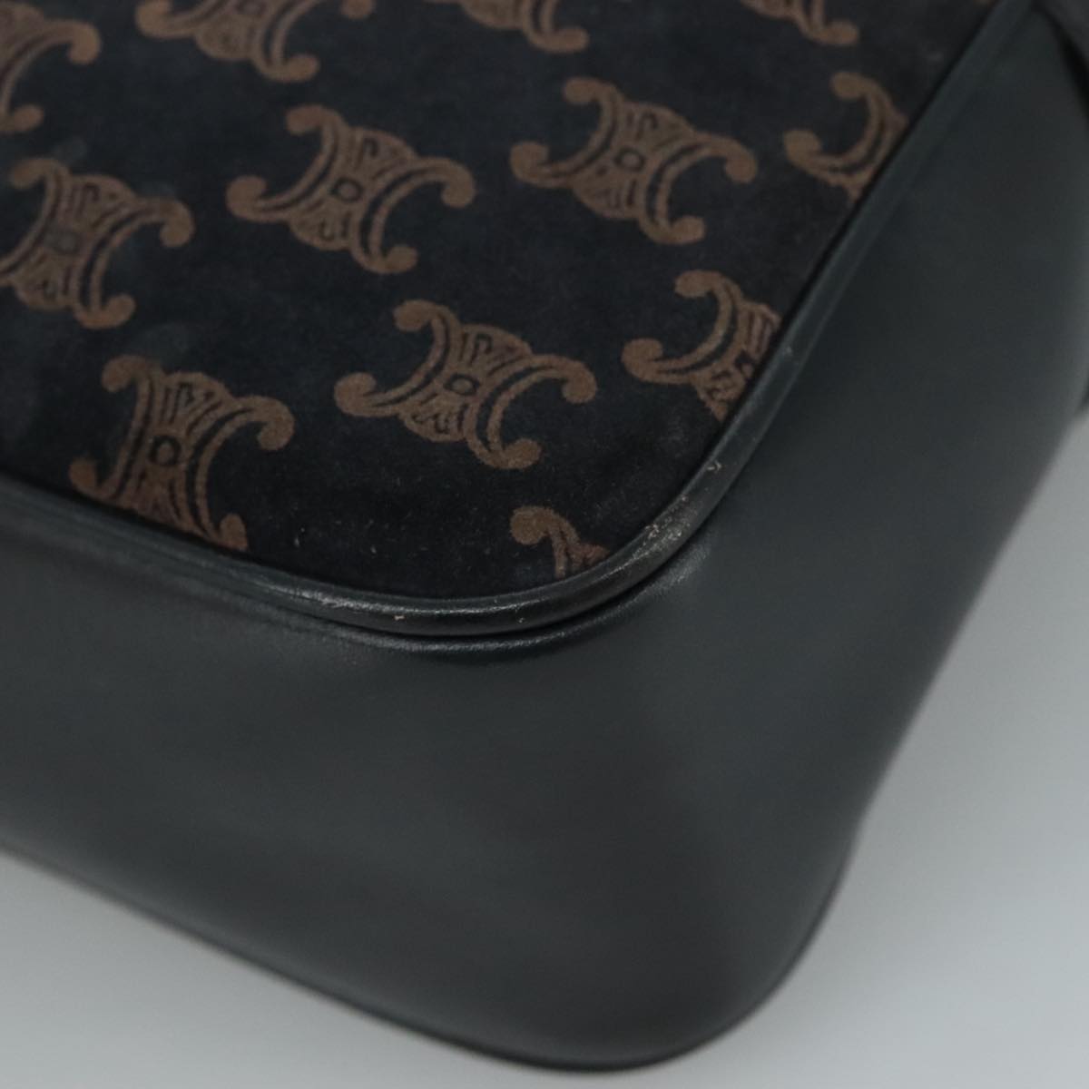 CELINE Macadam Canvas Shoulder Bag Suede Leather Navy Auth mr965