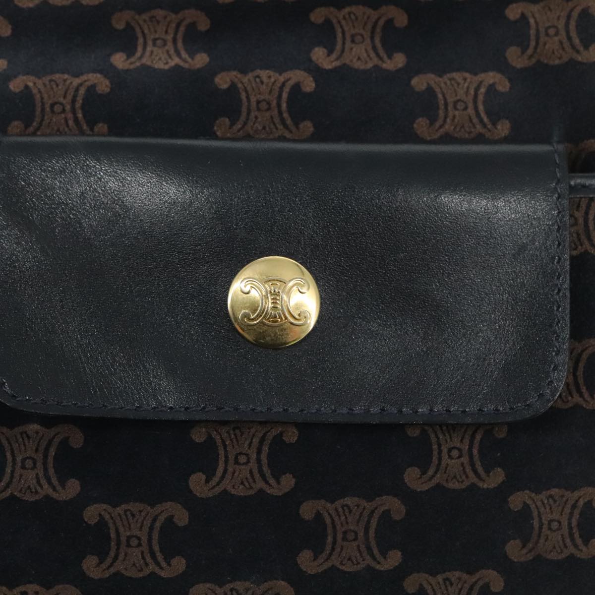 CELINE Macadam Canvas Shoulder Bag Suede Leather Navy Auth mr965