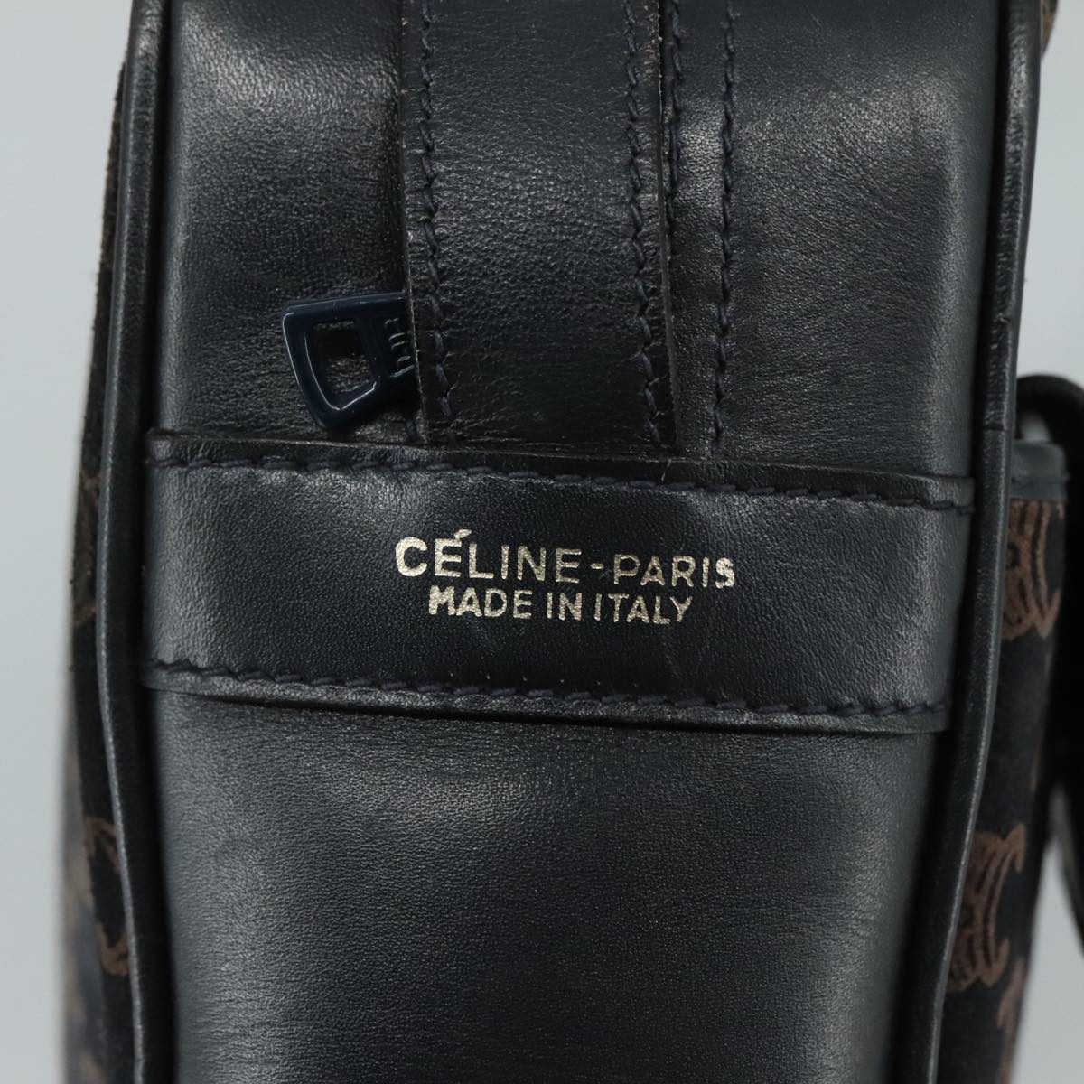 CELINE Macadam Canvas Shoulder Bag Suede Leather Navy Auth mr965