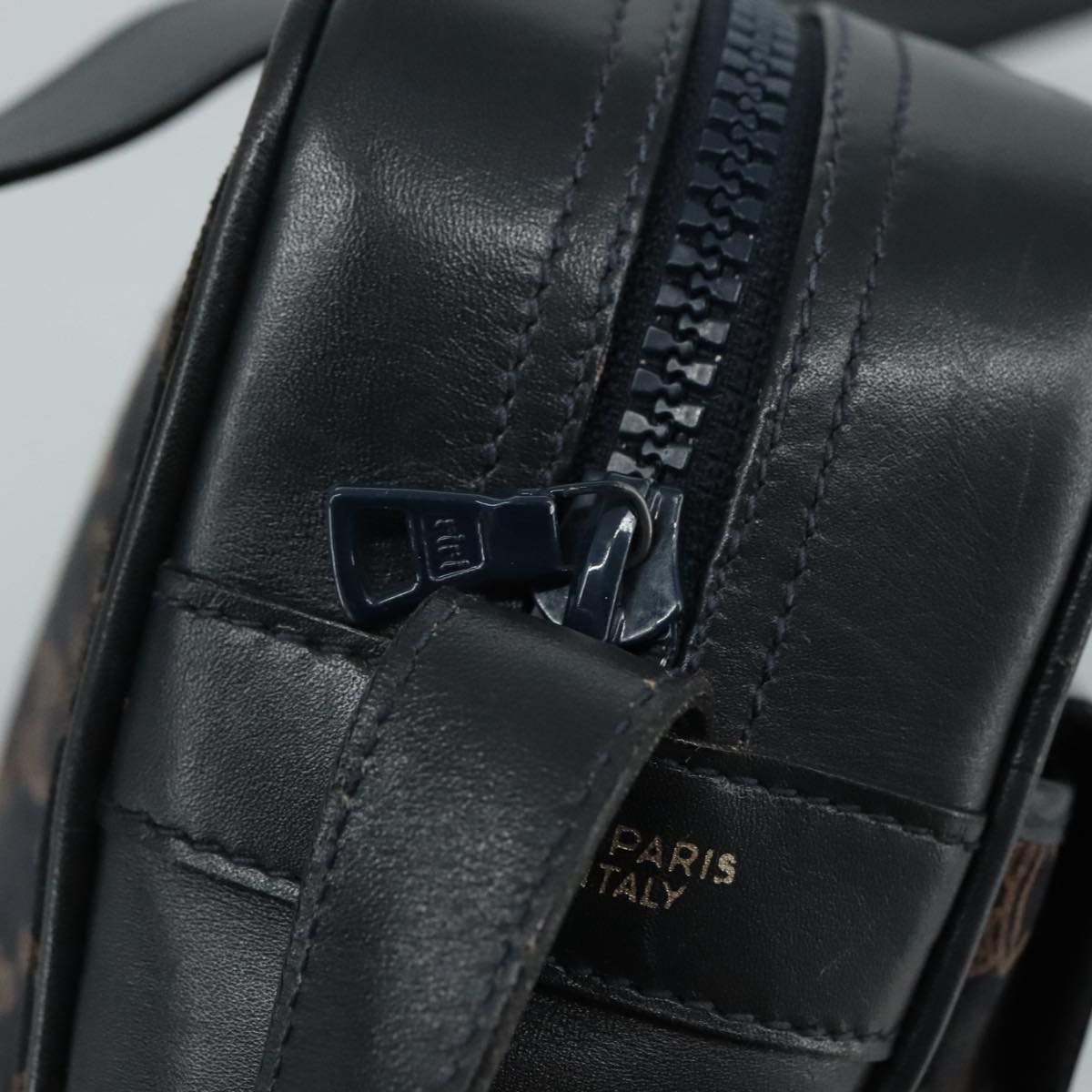 CELINE Macadam Canvas Shoulder Bag Suede Leather Navy Auth mr965