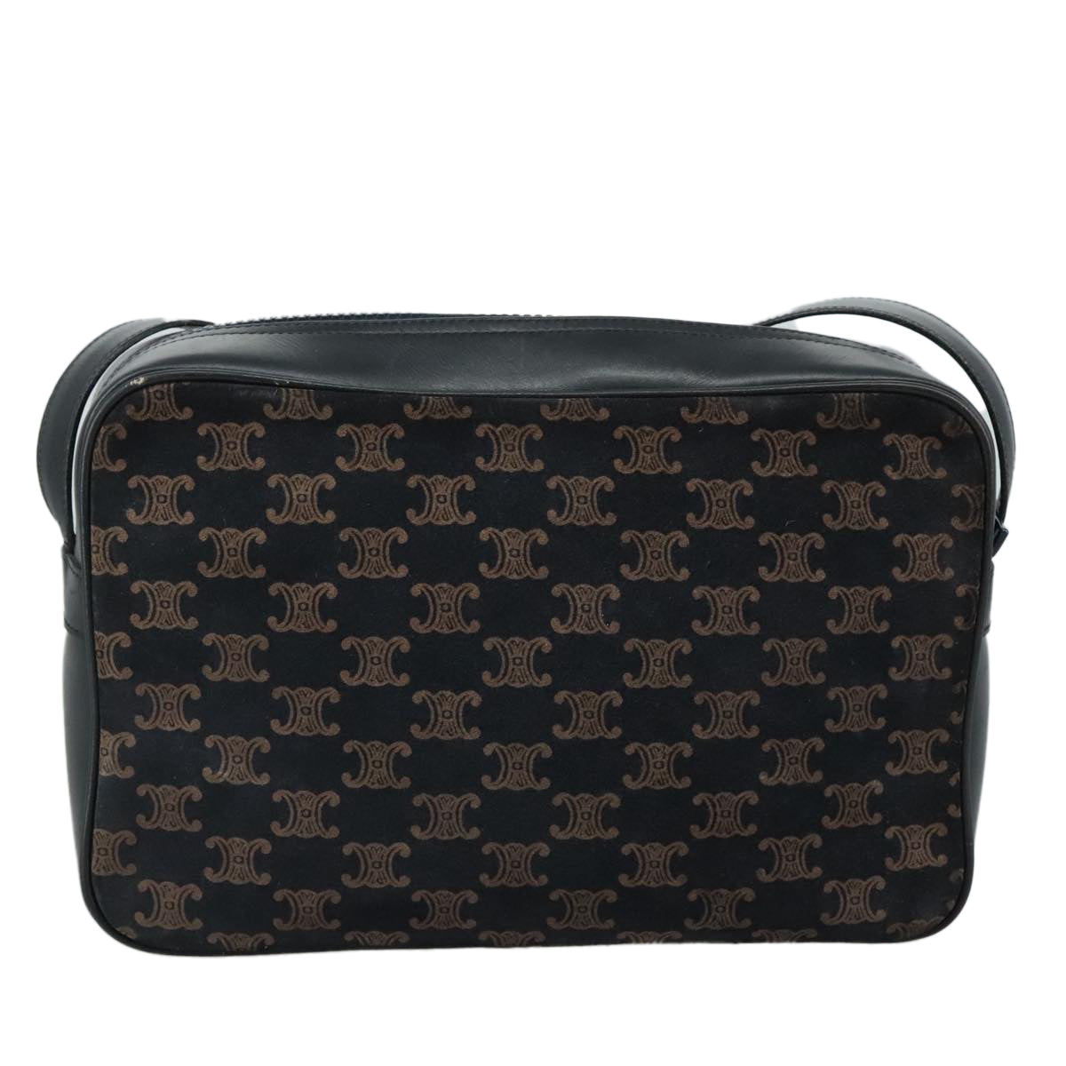 CELINE Macadam Canvas Shoulder Bag Suede Leather Navy Auth mr965