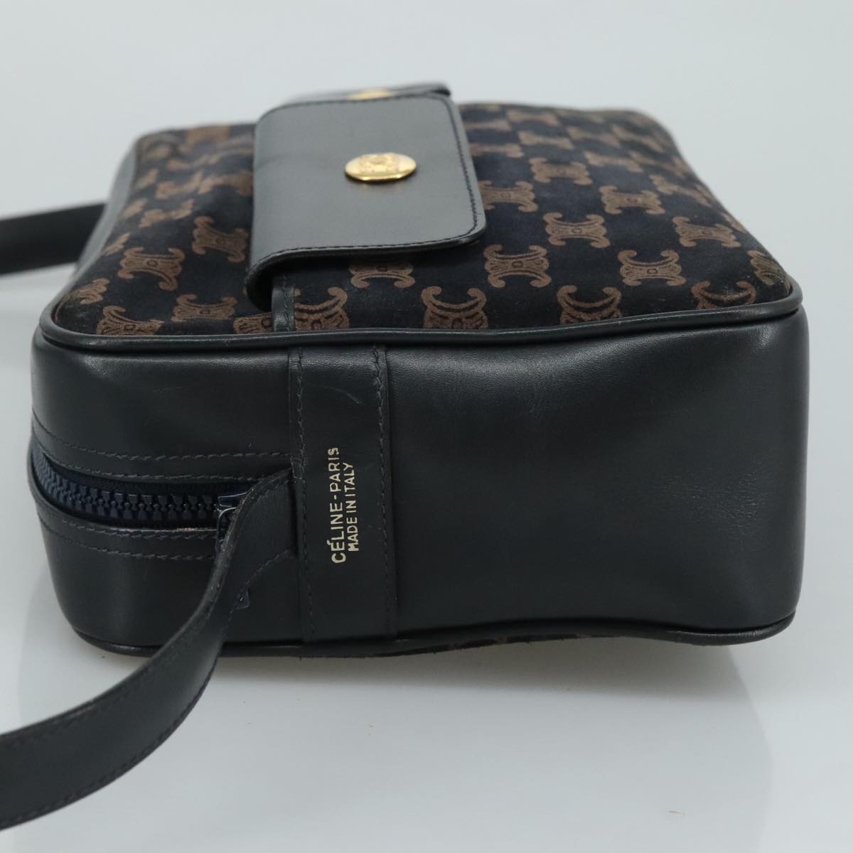 CELINE Macadam Canvas Shoulder Bag Suede Leather Navy Auth mr965