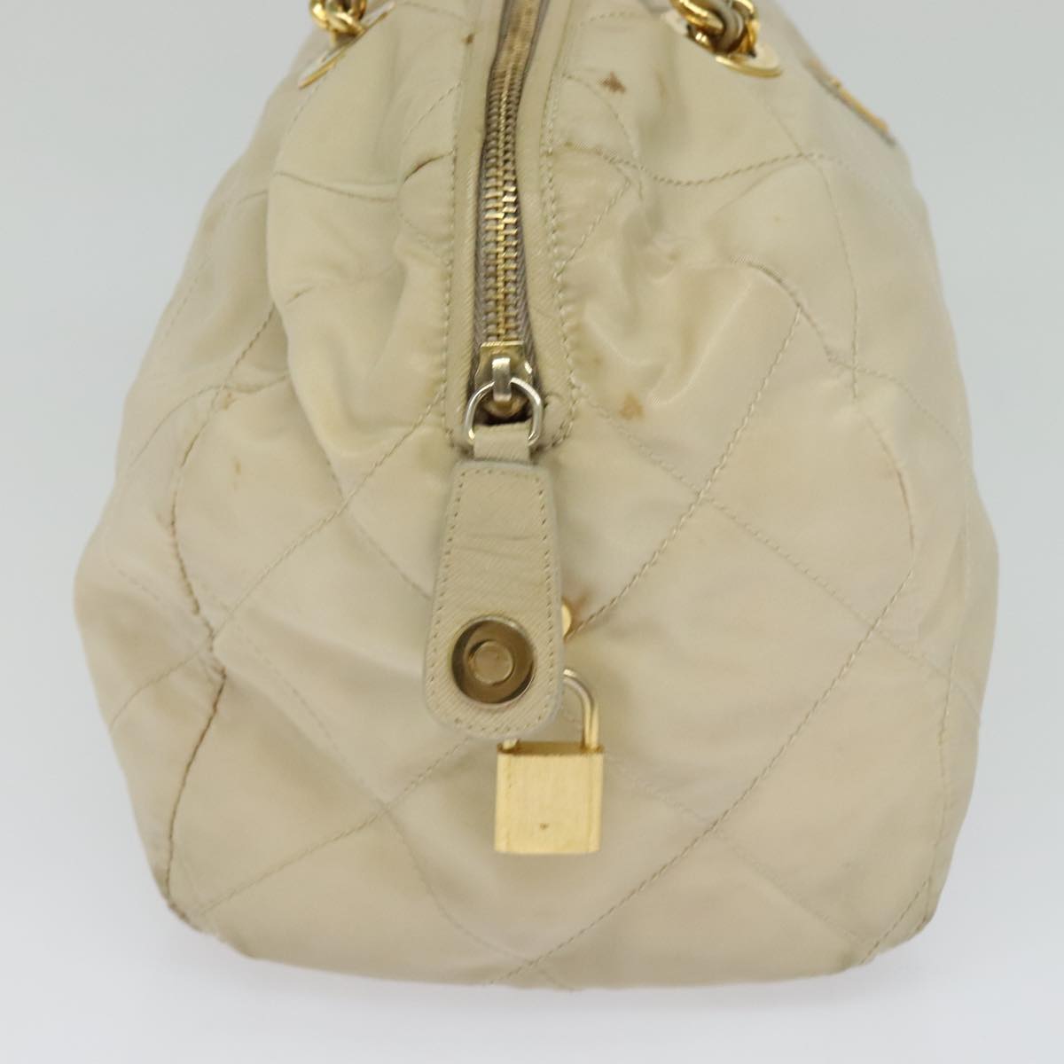 PRADA Chain Hand Bag Nylon Beige Gold Auth mr979