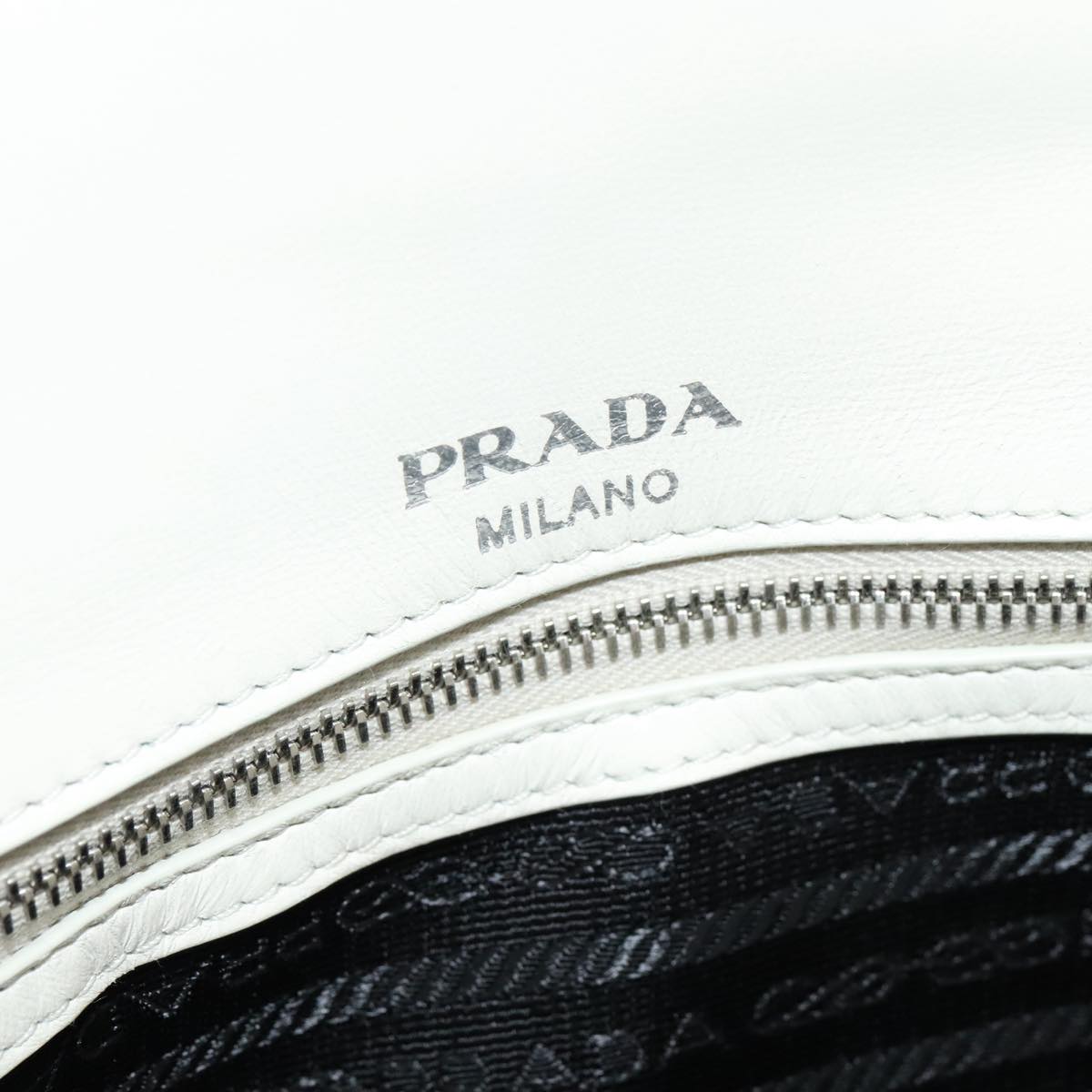 PRADA Gathered Chain Shoulder Bag Leather White Silver Auth mr992