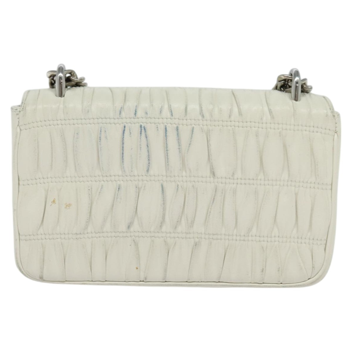 PRADA Gathered Chain Shoulder Bag Leather White Silver Auth mr992