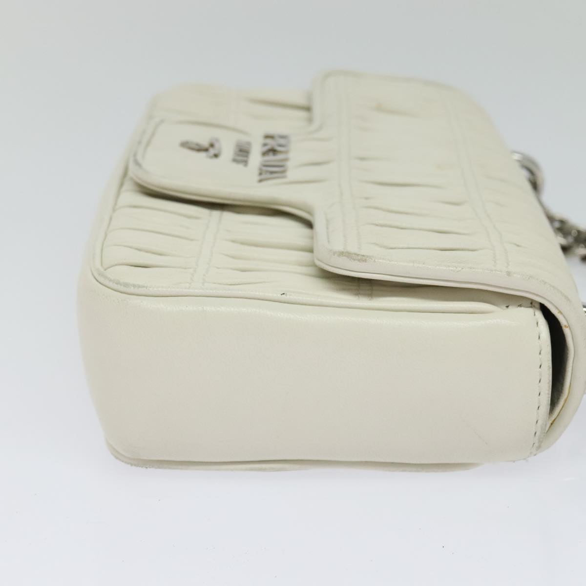 PRADA Gathered Chain Shoulder Bag Leather White Silver Auth mr992