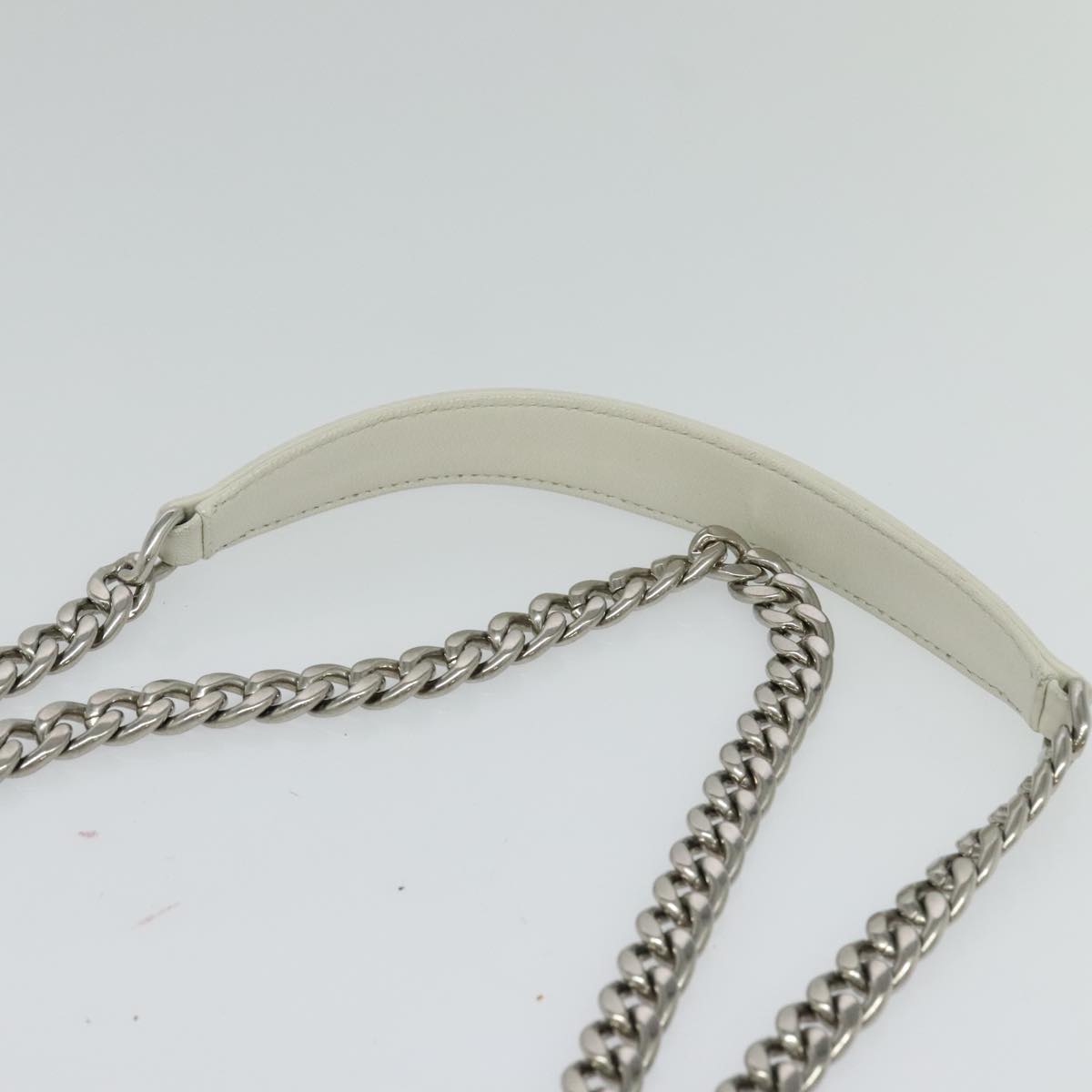 PRADA Gathered Chain Shoulder Bag Leather White Silver Auth mr992