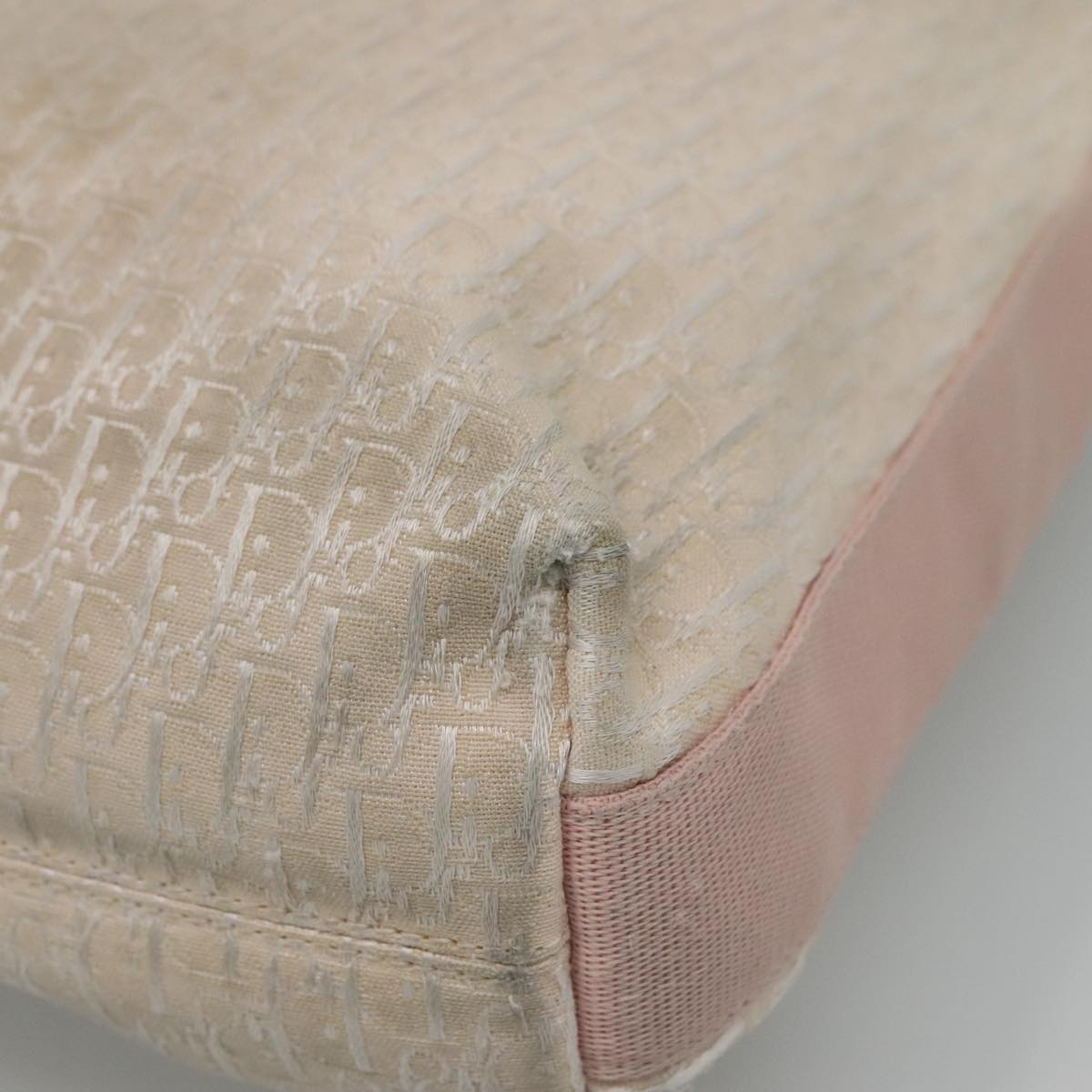 Christian Dior Trotter Canvas Shoulder Bag Beige Pink Silver Auth mr996