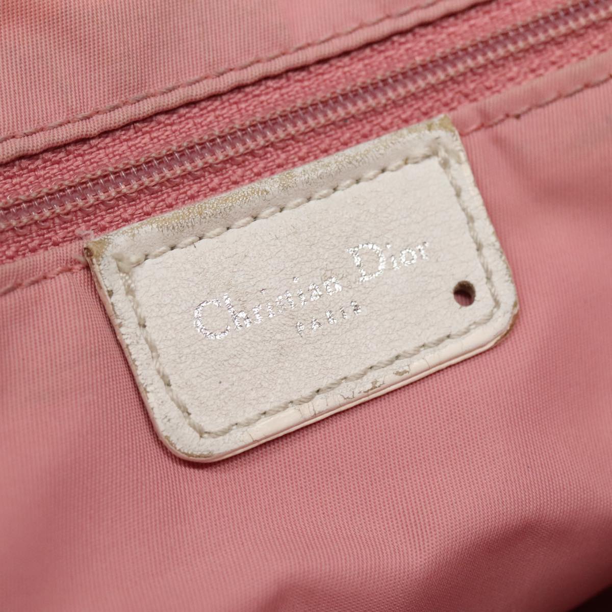 Christian Dior Trotter Canvas Shoulder Bag Beige Pink Silver Auth mr996