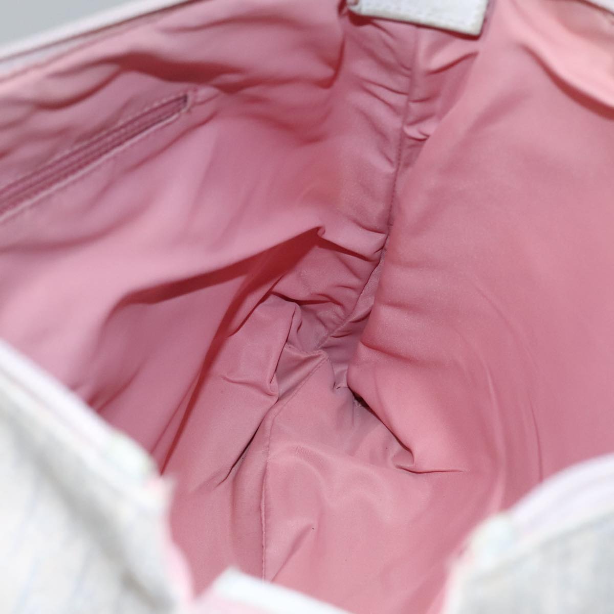 Christian Dior Trotter Canvas Shoulder Bag Beige Pink Silver Auth mr996