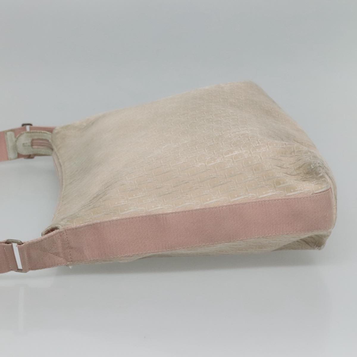 Christian Dior Trotter Canvas Shoulder Bag Beige Pink Silver Auth mr996