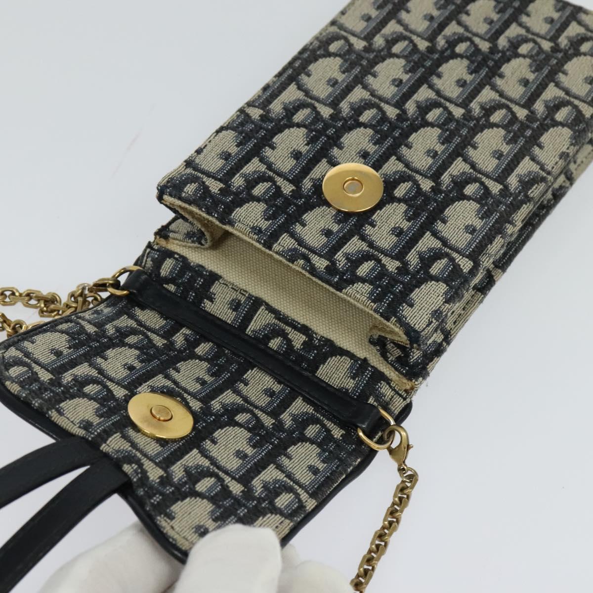 Christian Dior Oblique Chain Trotter Canvas Shoulder Bag Navy Auth MX012