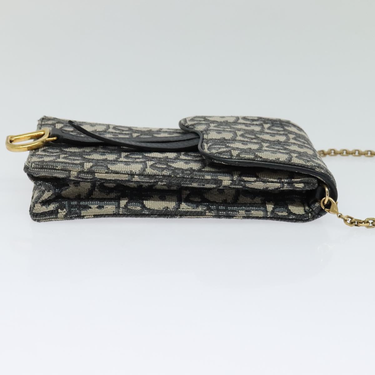 Christian Dior Oblique Chain Trotter Canvas Shoulder Bag Navy Auth MX012