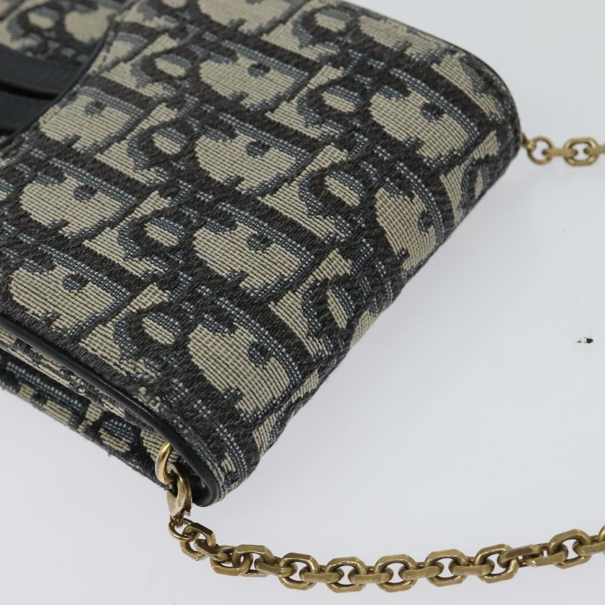 Christian Dior Oblique Chain Trotter Canvas Shoulder Bag Navy Auth MX012