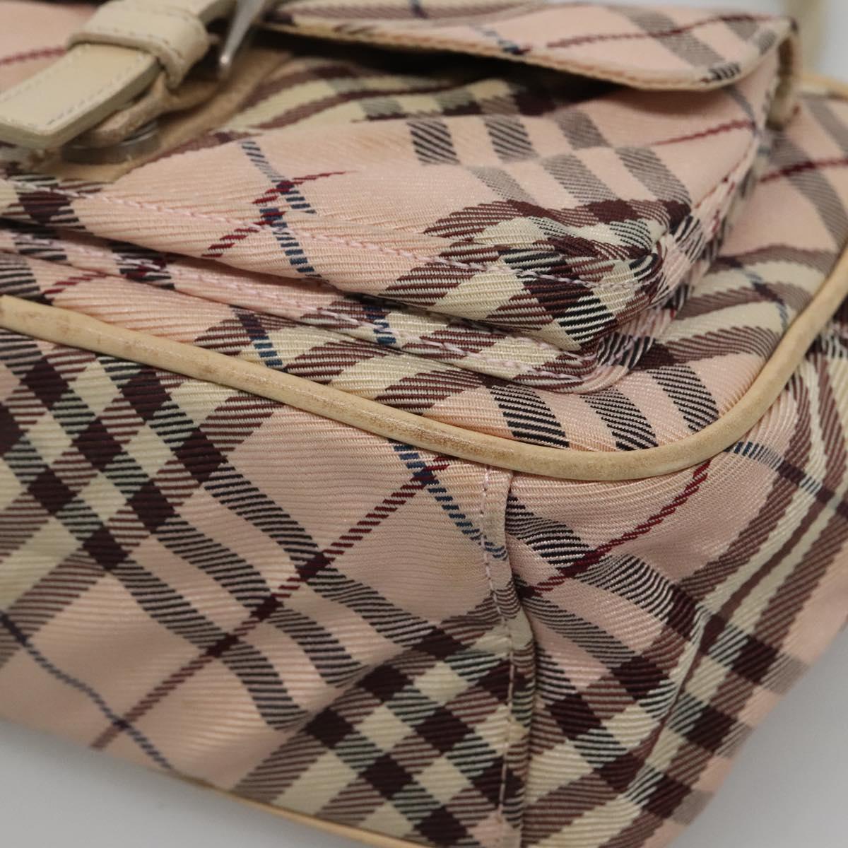 BURBERRY Nova Check Blue Label Shoulder Bag Nylon Pink Silver Auth MX014