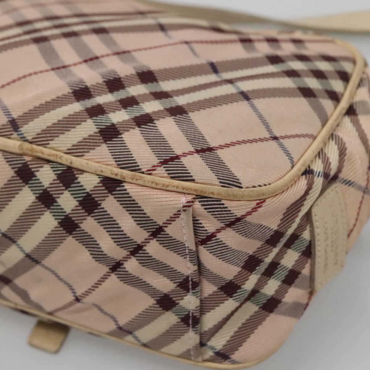 BURBERRY Nova Check Blue Label Shoulder Bag Nylon Pink Silver Auth MX014