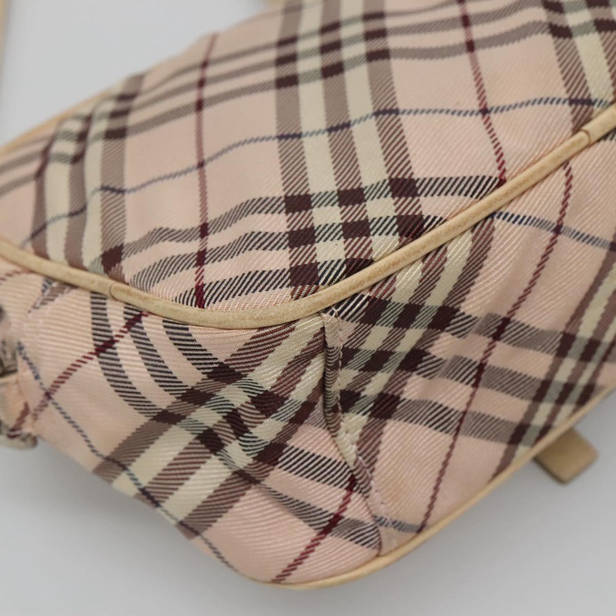 BURBERRY Nova Check Blue Label Shoulder Bag Nylon Pink Silver Auth MX014