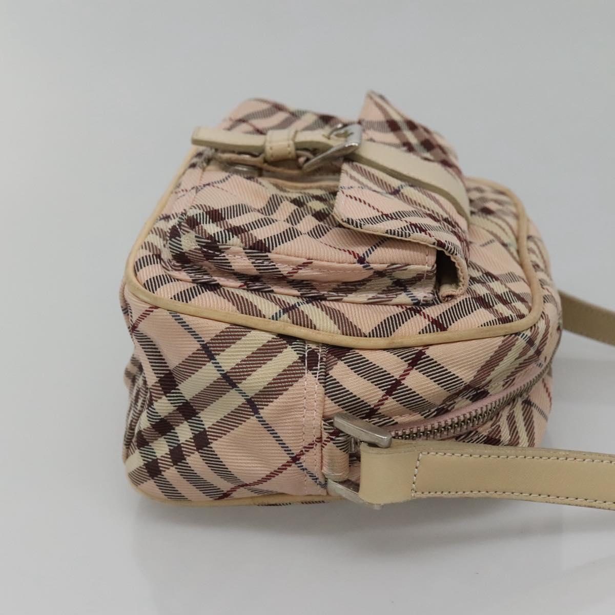 BURBERRY Nova Check Blue Label Shoulder Bag Nylon Pink Silver Auth MX014