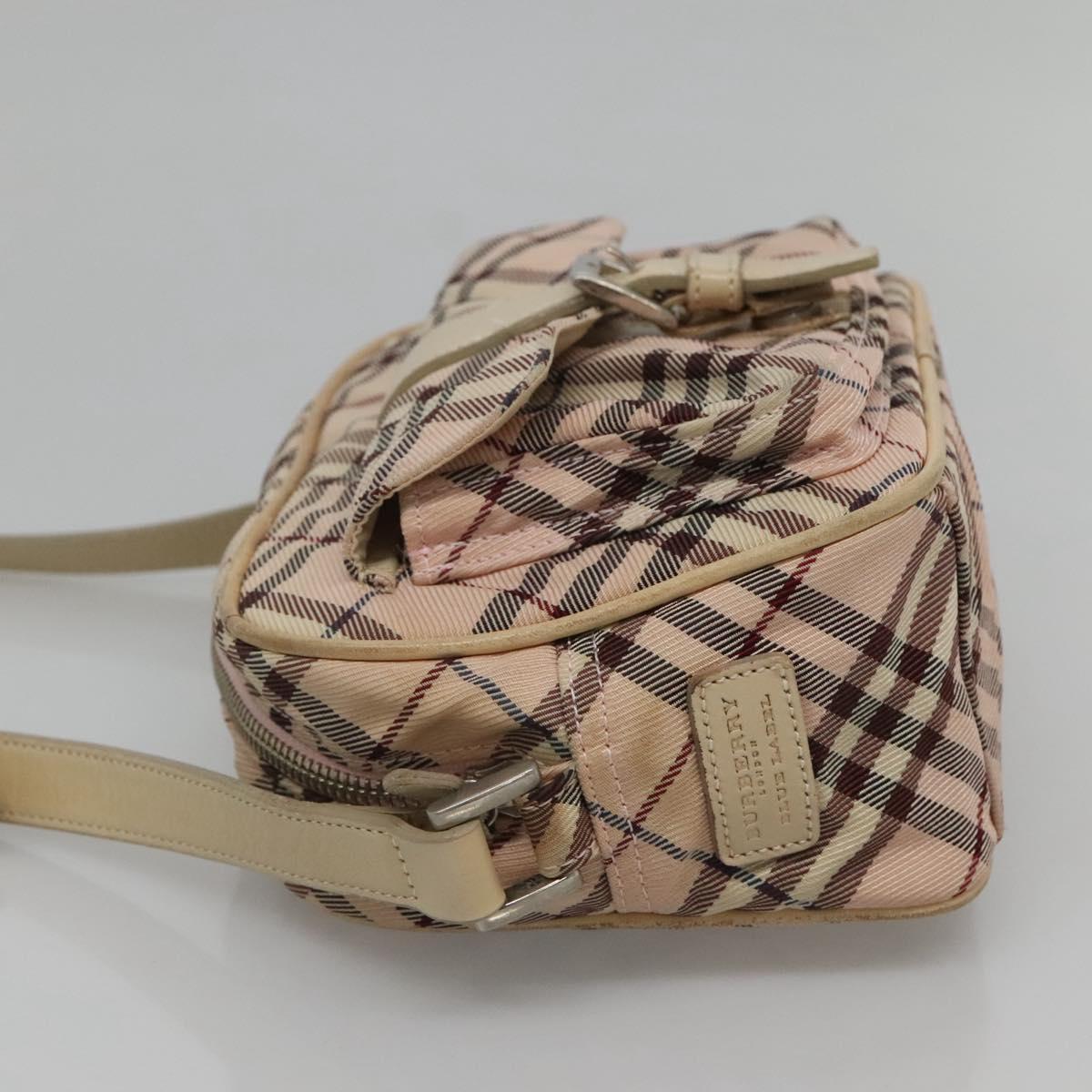 BURBERRY Nova Check Blue Label Shoulder Bag Nylon Pink Silver Auth MX014