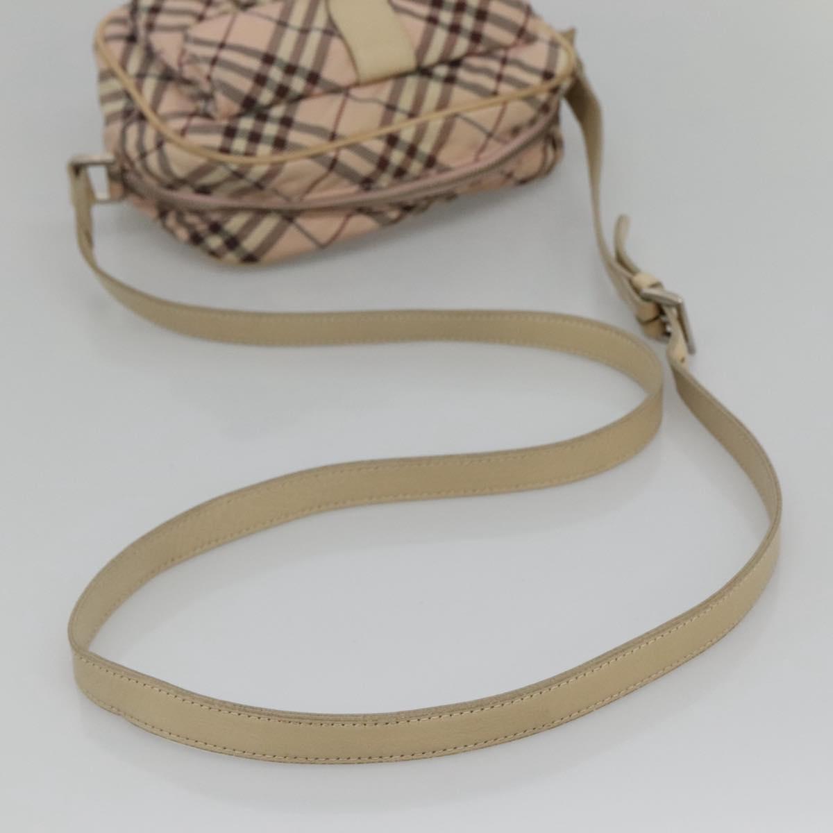 BURBERRY Nova Check Blue Label Shoulder Bag Nylon Pink Silver Auth MX014
