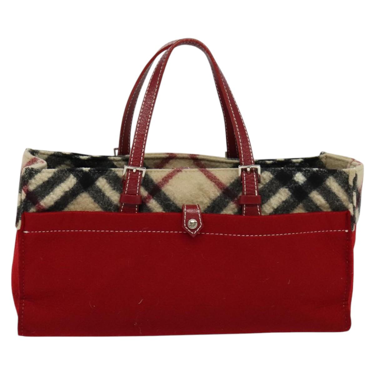 BURBERRY Nova Check Blue Label Hand Bag Wool Beige Auth MX023