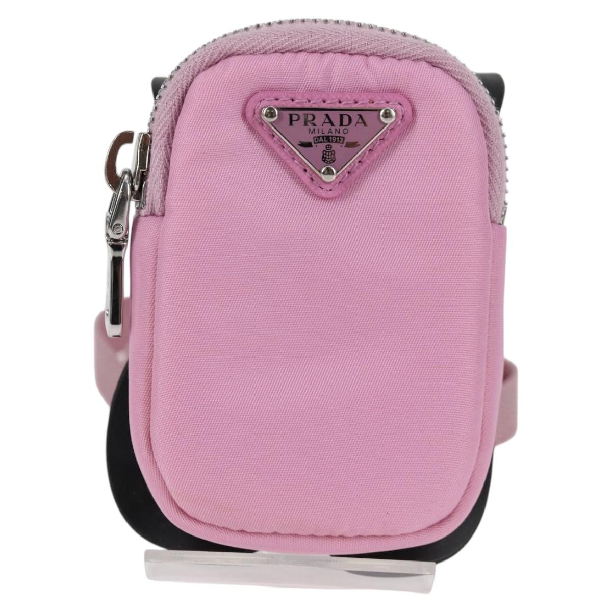 PRADA Smartphone Pouch Shoulder Bag Nylon Pink Silver Auth MX024M
