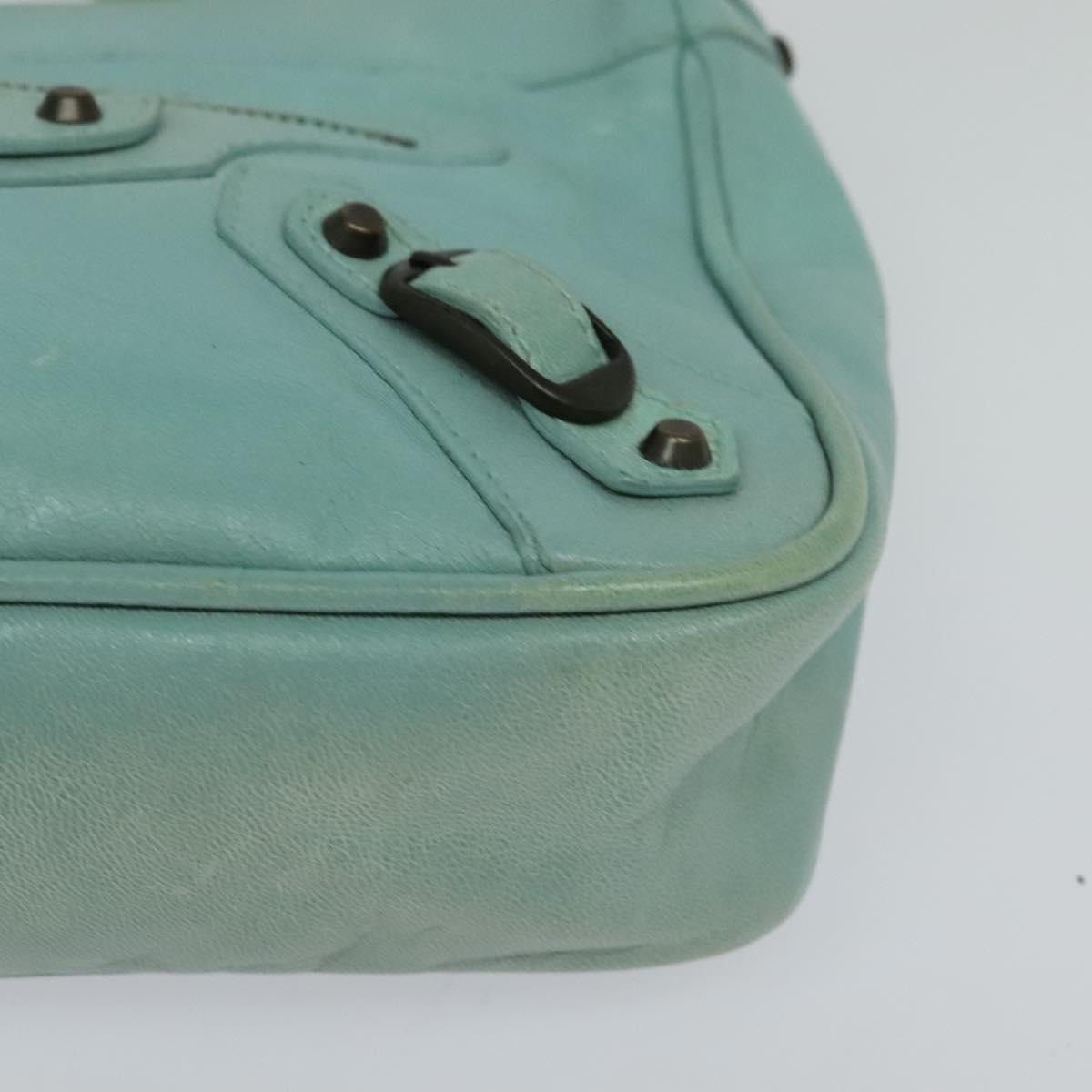 BALENCIAGA The Shoulder Bag Leather Light Blue 138226 Auth MX037