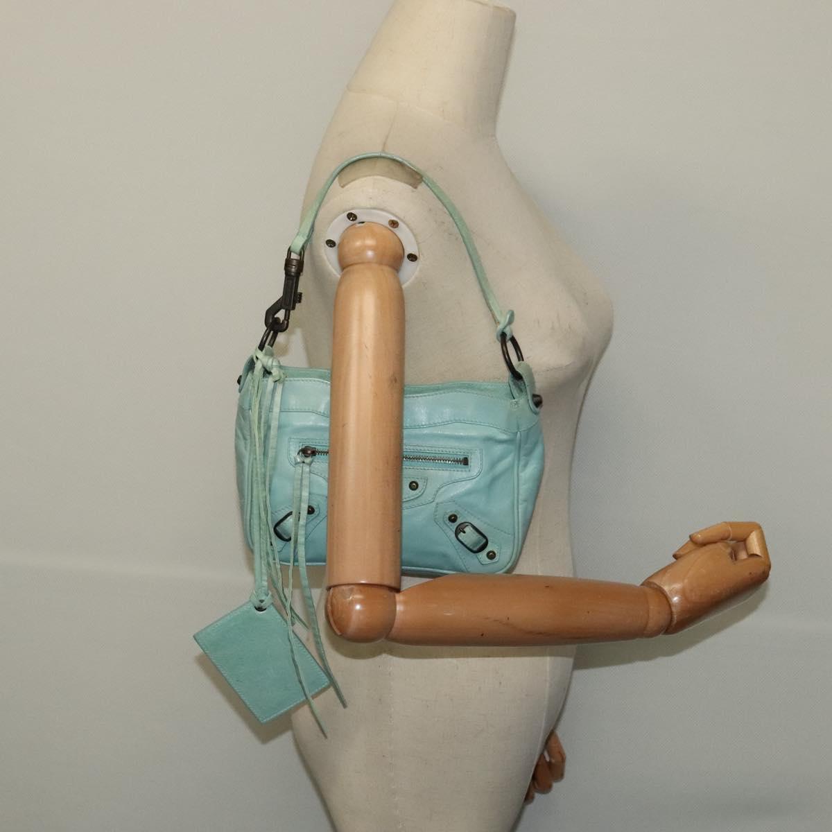 BALENCIAGA The Shoulder Bag Leather Light Blue 138226 Auth MX037