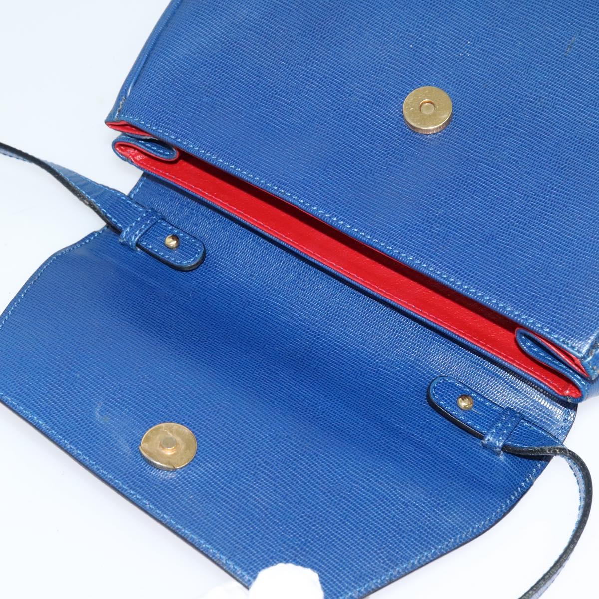 CELINE Shoulder Bag Leather Blue Gold Auth MX045