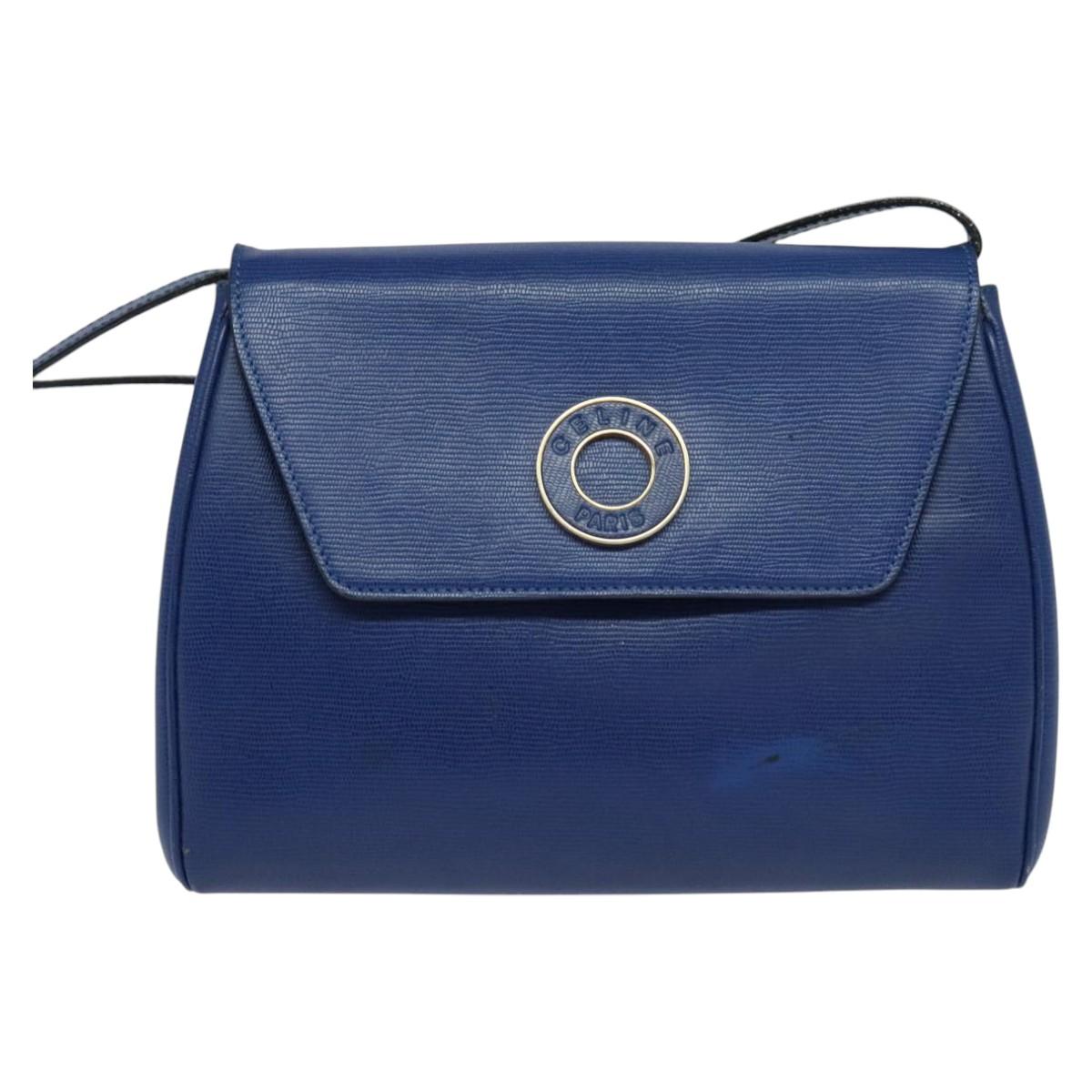 CELINE Shoulder Bag Leather Blue Gold Auth MX045