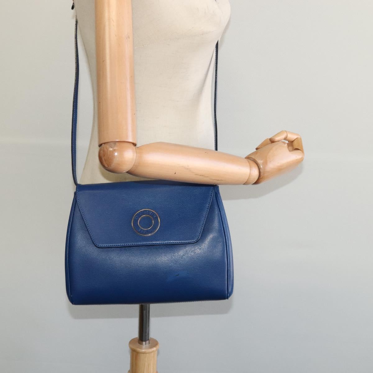 CELINE Shoulder Bag Leather Blue Gold Auth MX045
