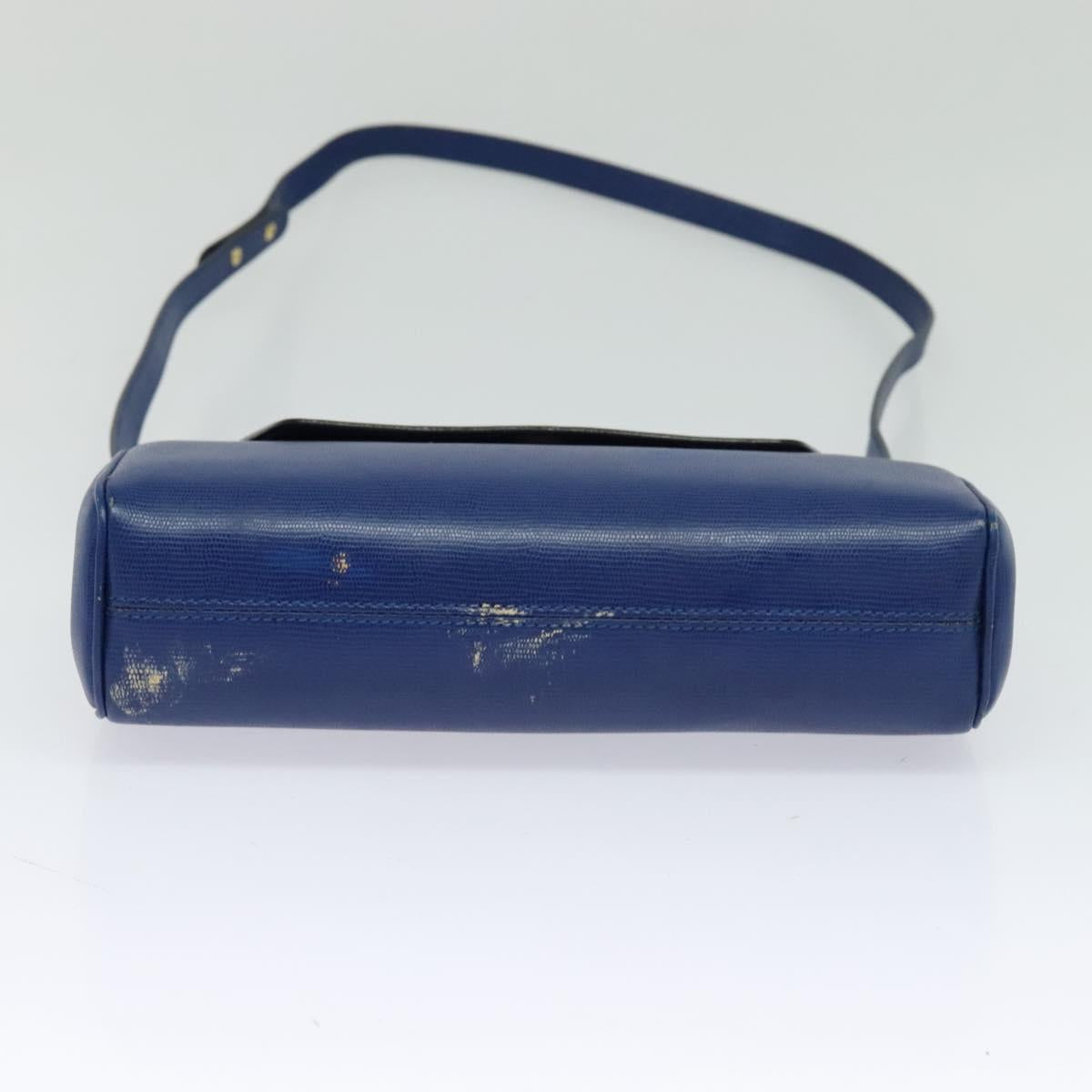 CELINE Shoulder Bag Leather Blue Gold Auth MX045