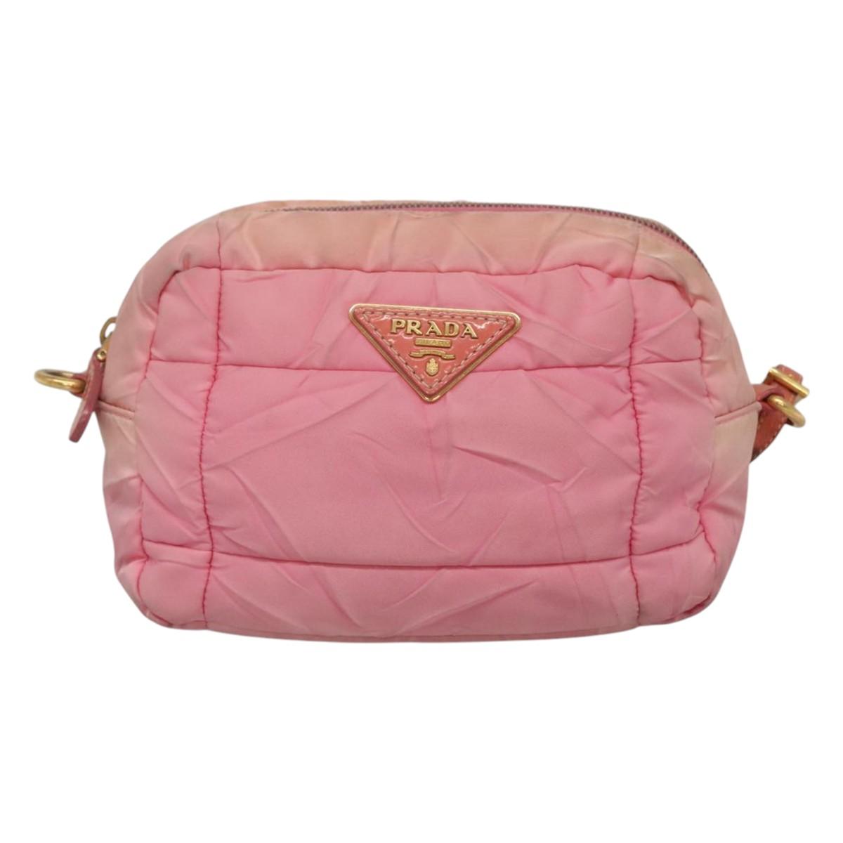 PRADA Shoulder Bag Nylon Pink Gold Auth MX052