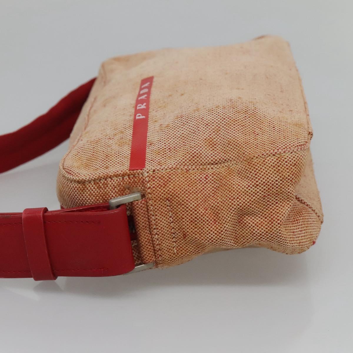 PRADA Sports Shoulder Bag Canvas Beige Red Auth MX065