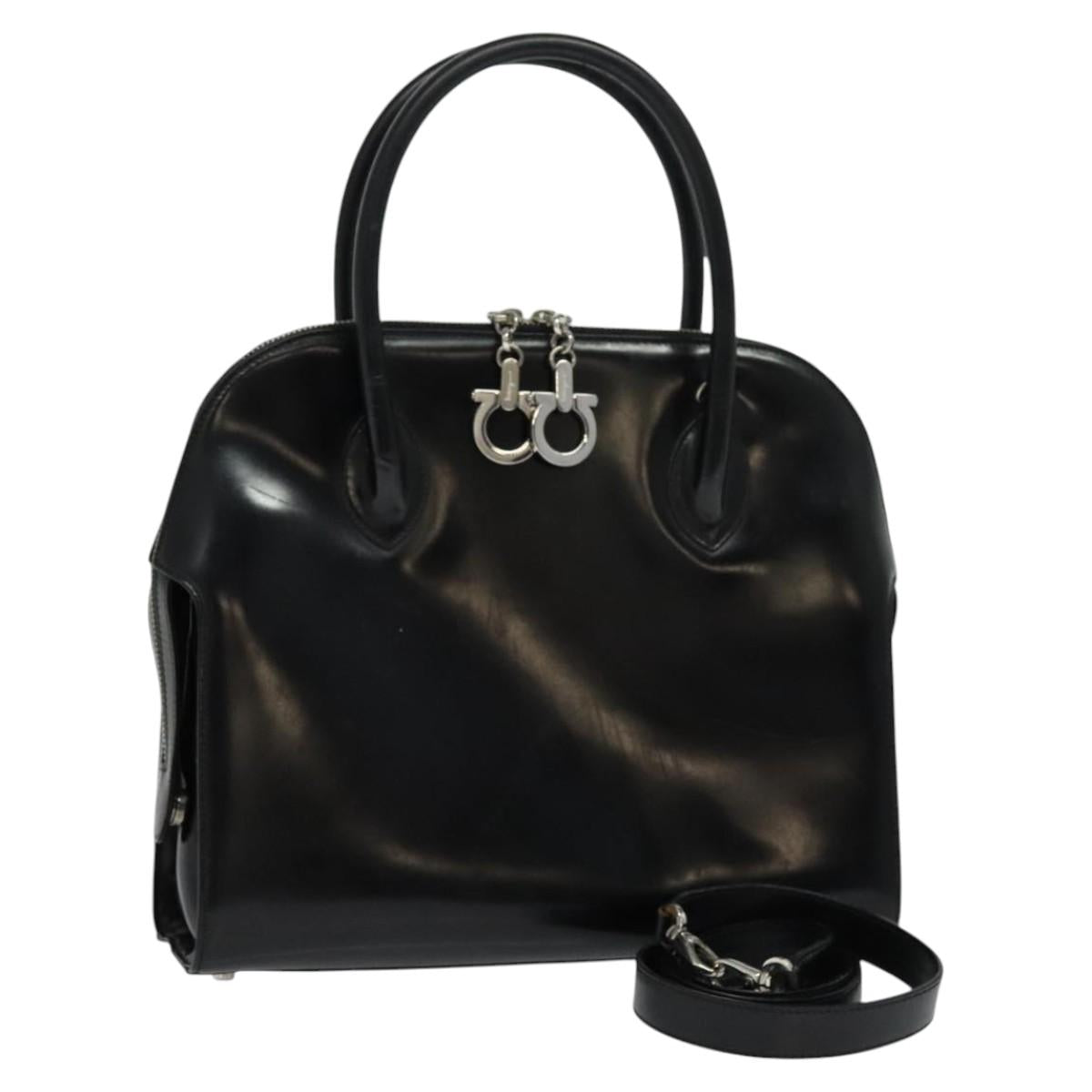 Salvatore Ferragamo Hand Bag Patent leather 2way Black Auth MX066