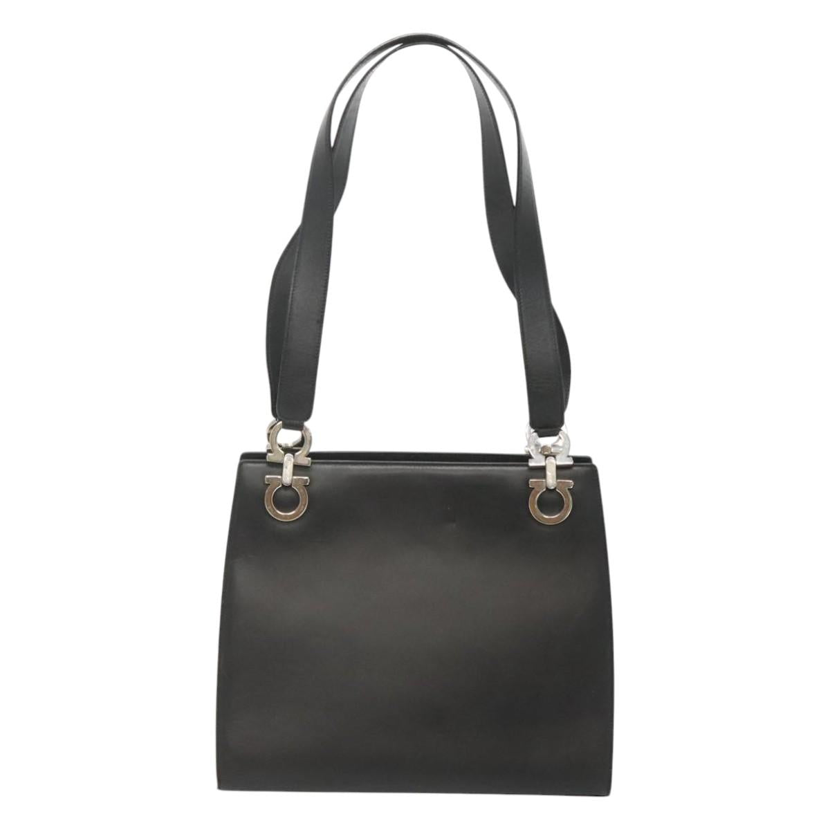 Salvatore Ferragamo Gancini Shoulder Bag Leather Black Silver Auth MX070