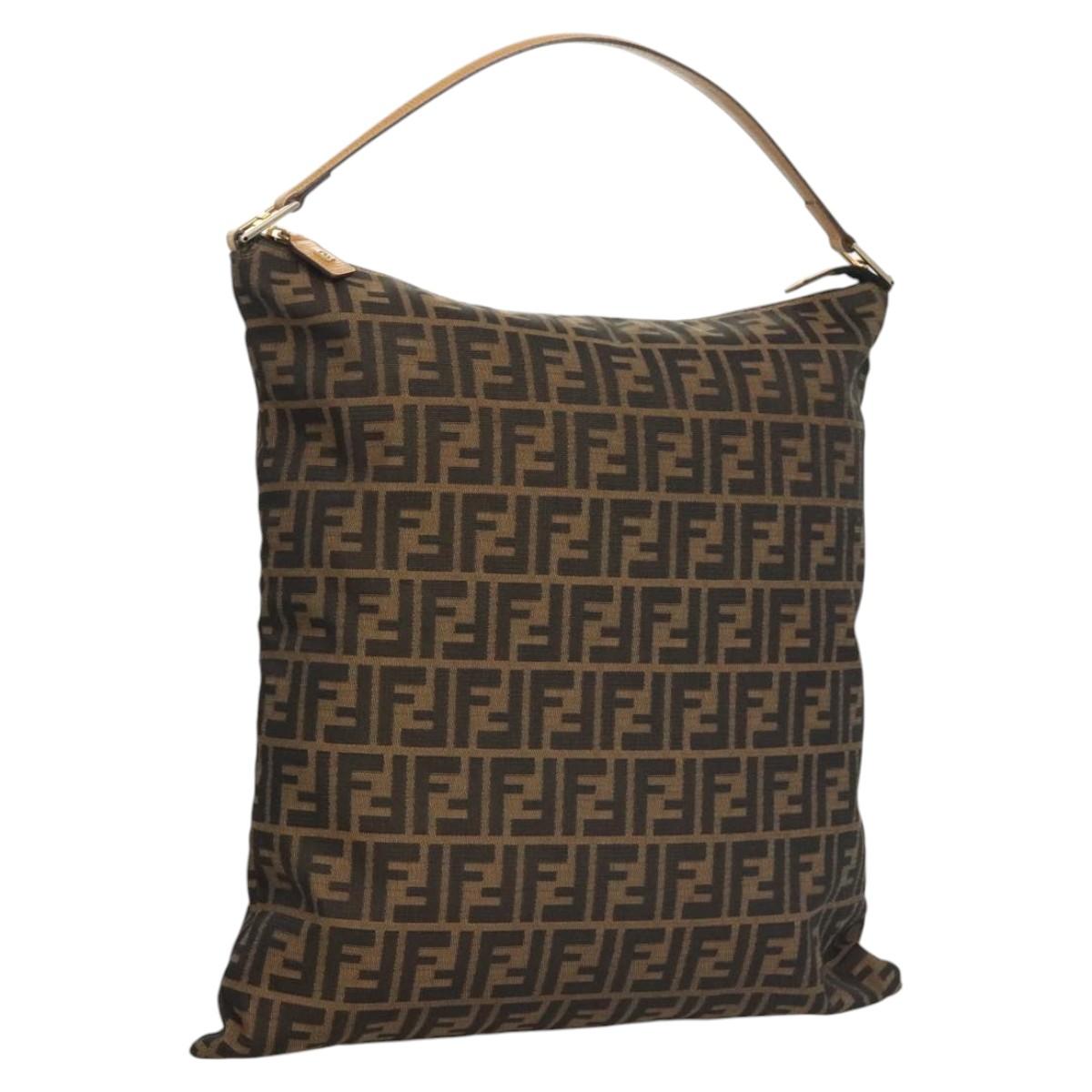 FENDI Zucca Canvas Shoulder Bag Black Brown Auth MX072V
