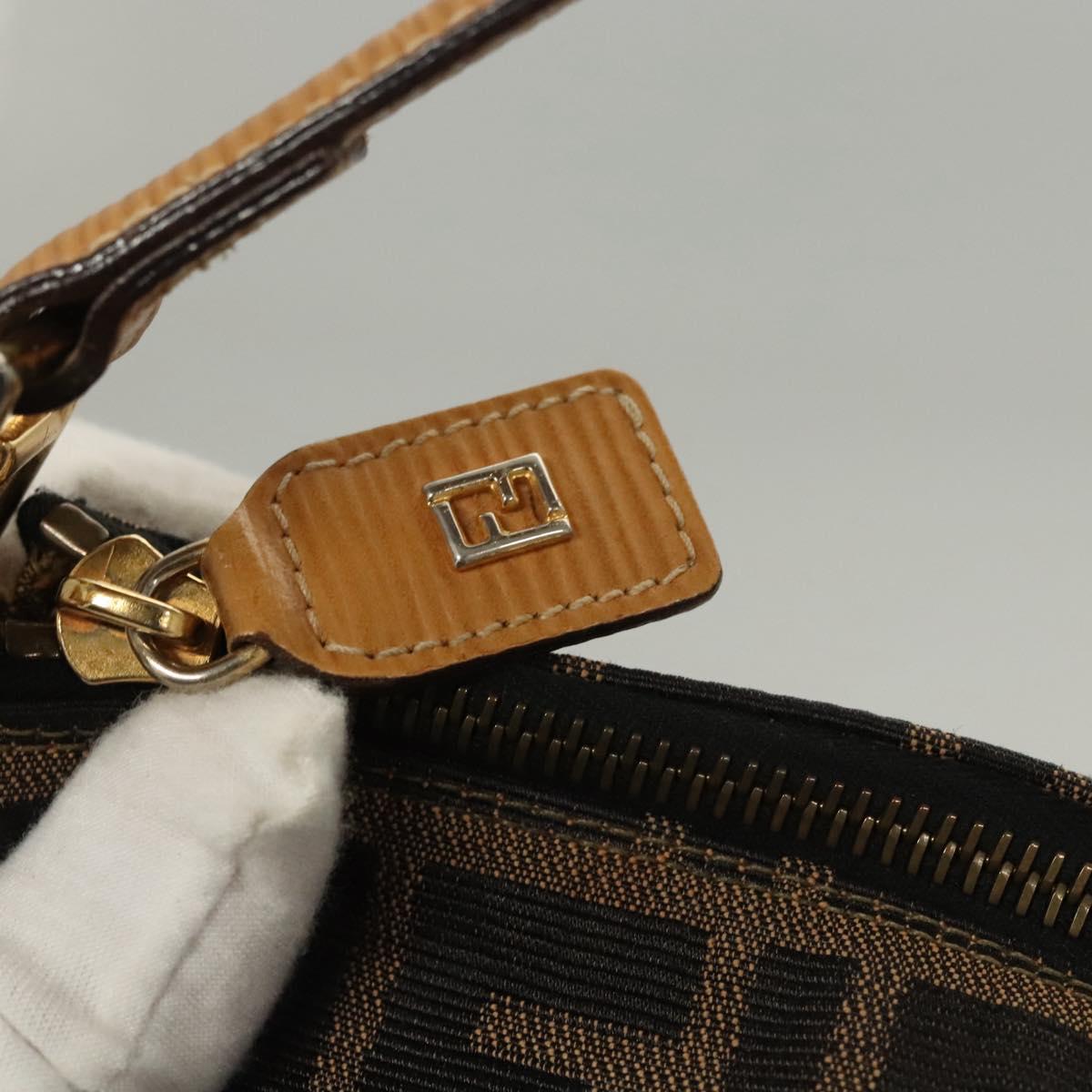 FENDI Zucca Canvas Shoulder Bag Black Brown Auth MX072V
