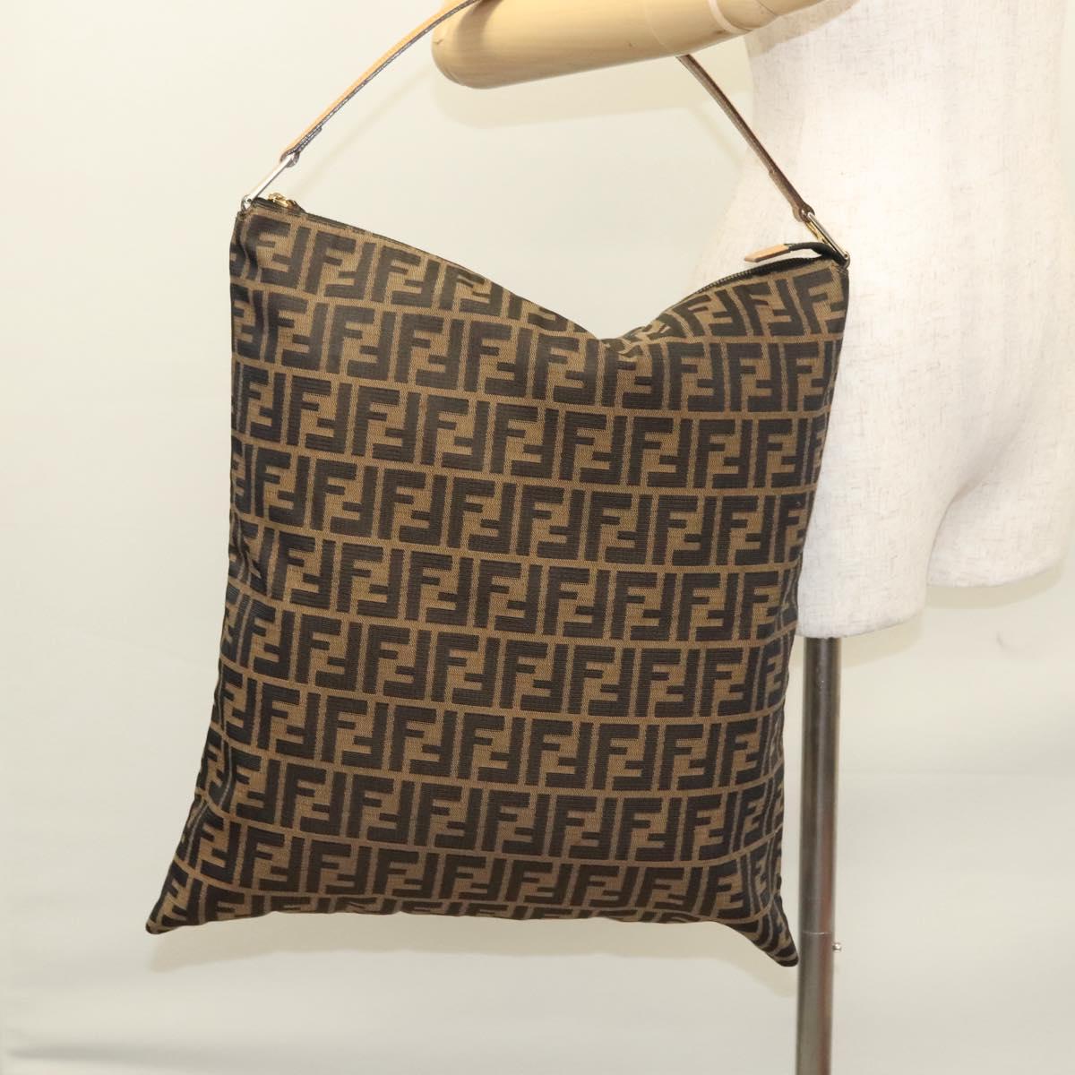 FENDI Zucca Canvas Shoulder Bag Black Brown Auth MX072V