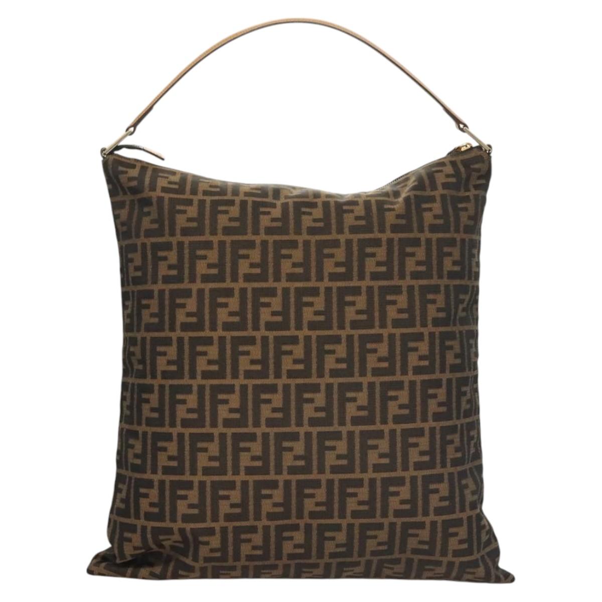FENDI Zucca Canvas Shoulder Bag Black Brown Auth MX072V