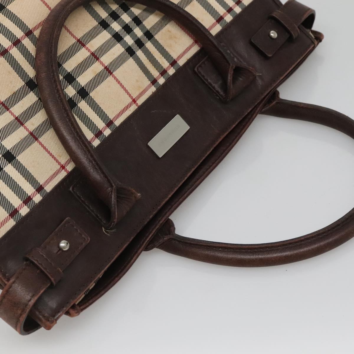 BURBERRY Nova Check Hand Bag Canvas Beige Auth MX078