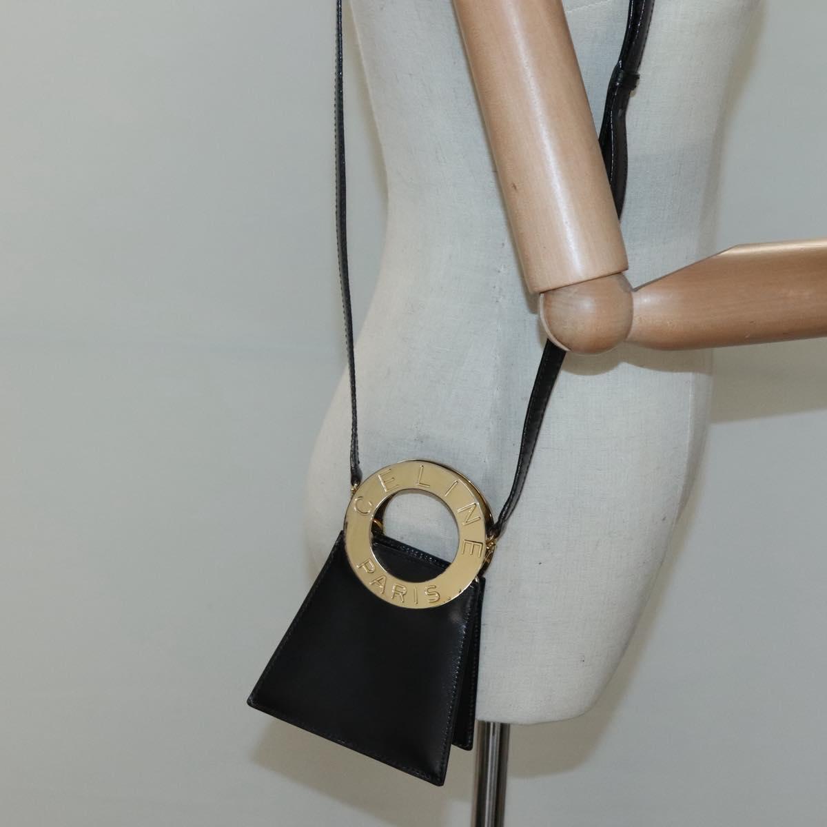 CELINE Shoulder Bag Leather Black Gold Auth MX093A