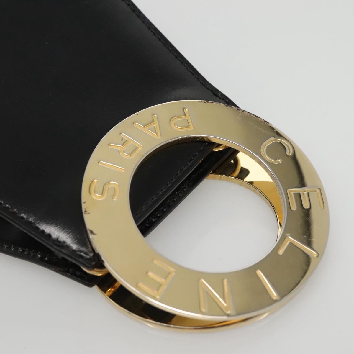 CELINE Shoulder Bag Leather Black Gold Auth MX093A