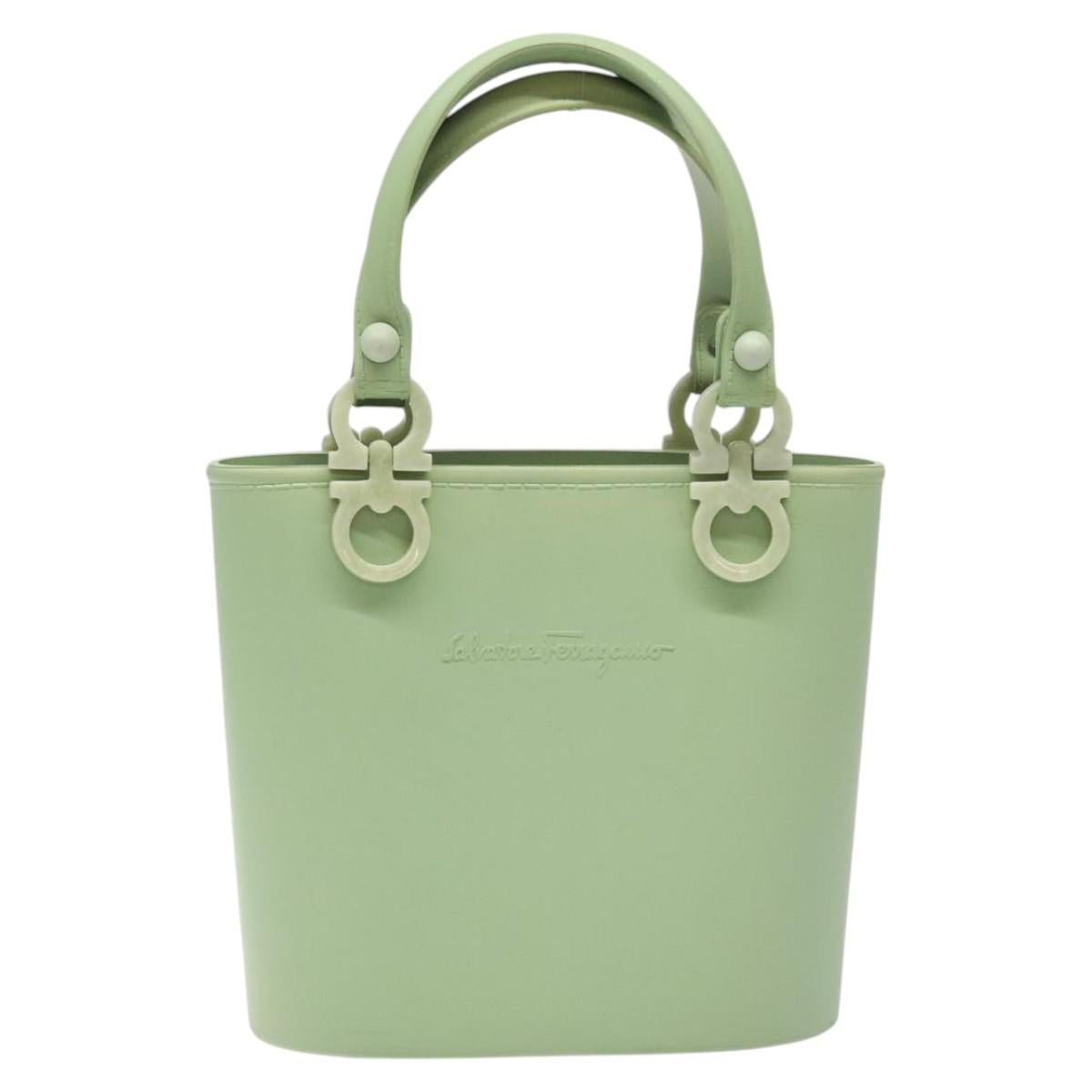 Salvatore Ferragamo Gancini Hand Bag Rubber Green Auth MX099