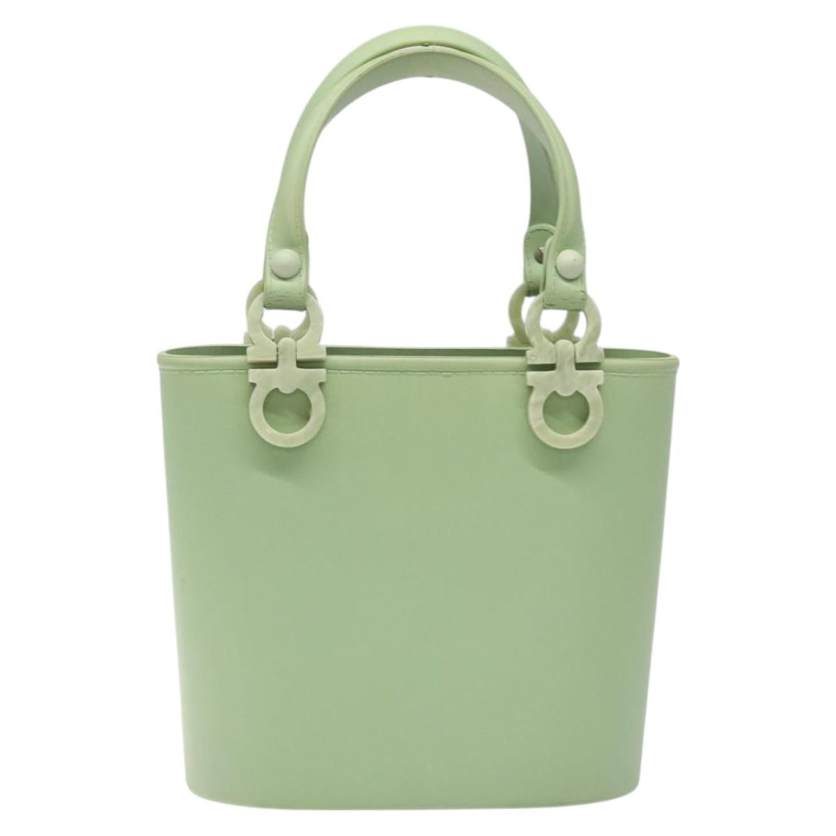 Salvatore Ferragamo Gancini Hand Bag Rubber Green Auth MX099