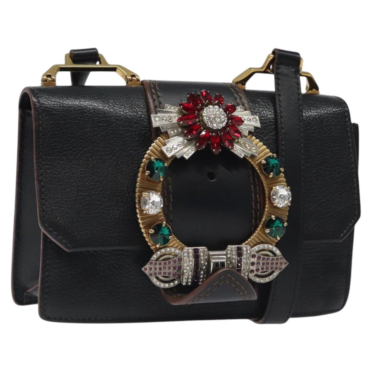 Miu Miu Shoulder Bag Leather Black Gold Auth MX101V